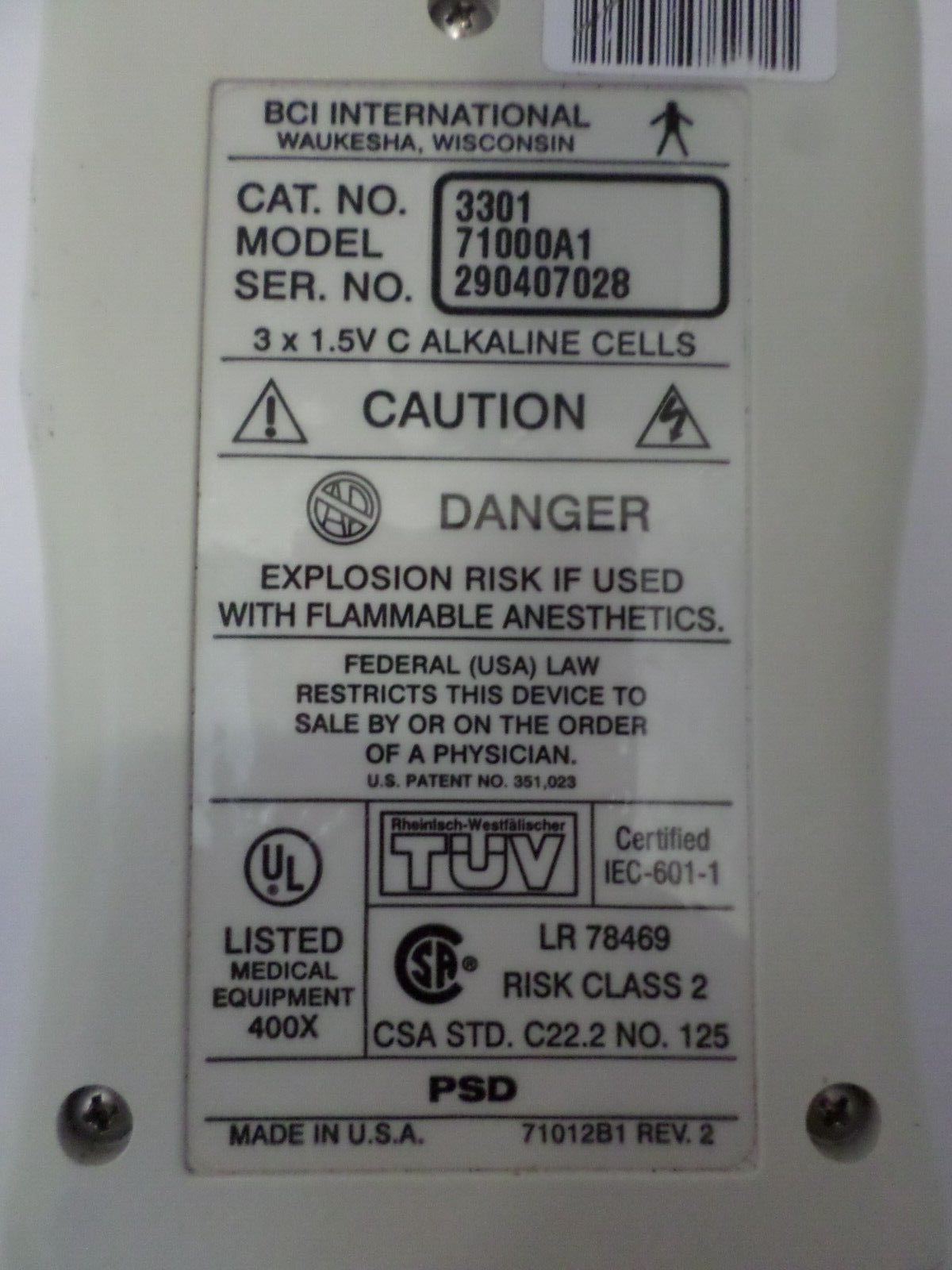 BCI 3301 OXIMETER with 3304 Spo2 Pulse-ox PROBE