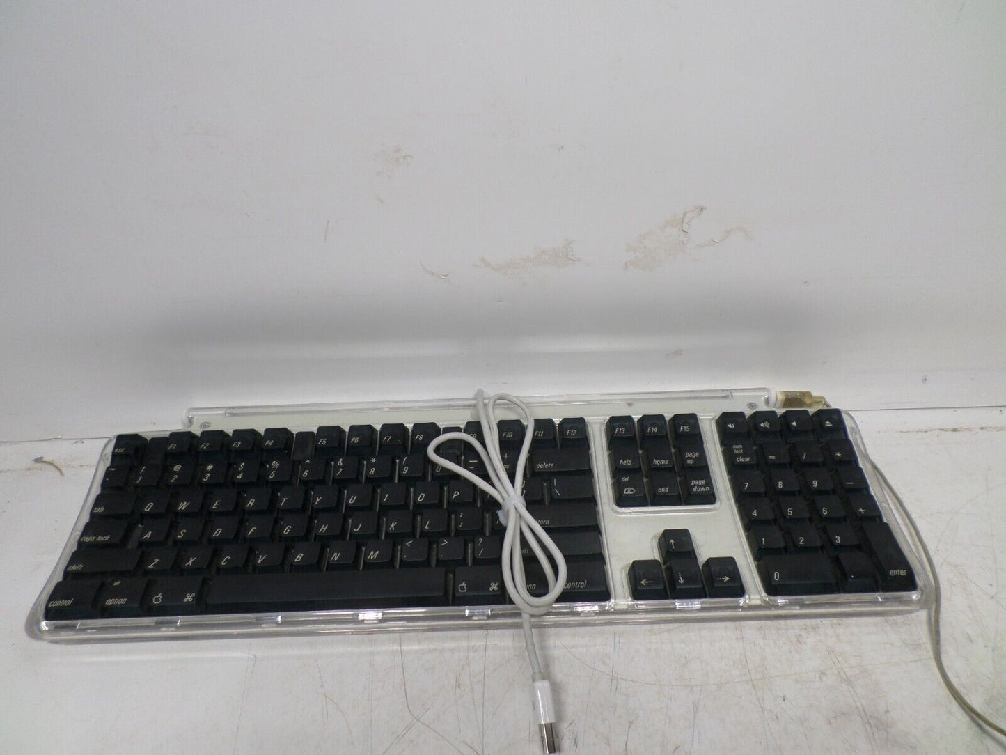 VINTAGE Apple Pro Keyboard Model M7803 Black Keys Clear Cover & Puck Mouse M4848