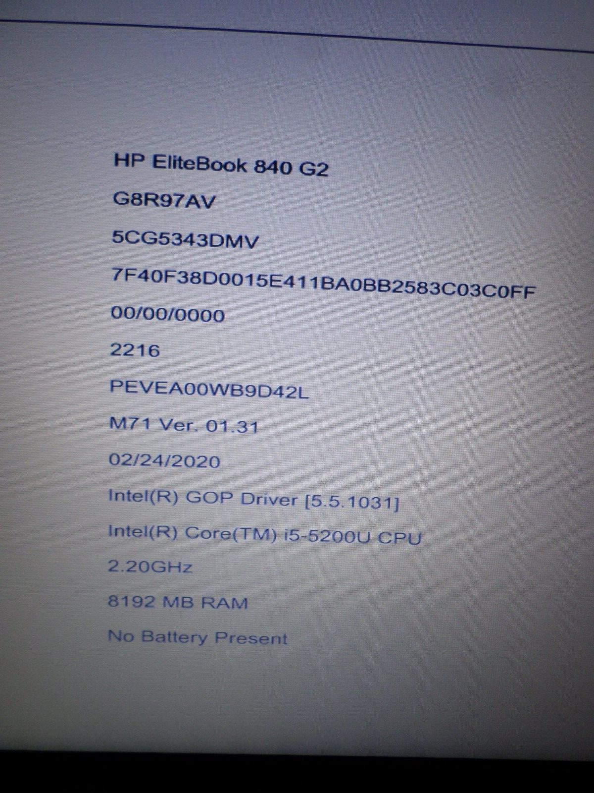 HP Elitebook 840 G2 i5-5200U 2.2GHz 8GB RAM No Battery/No HDD