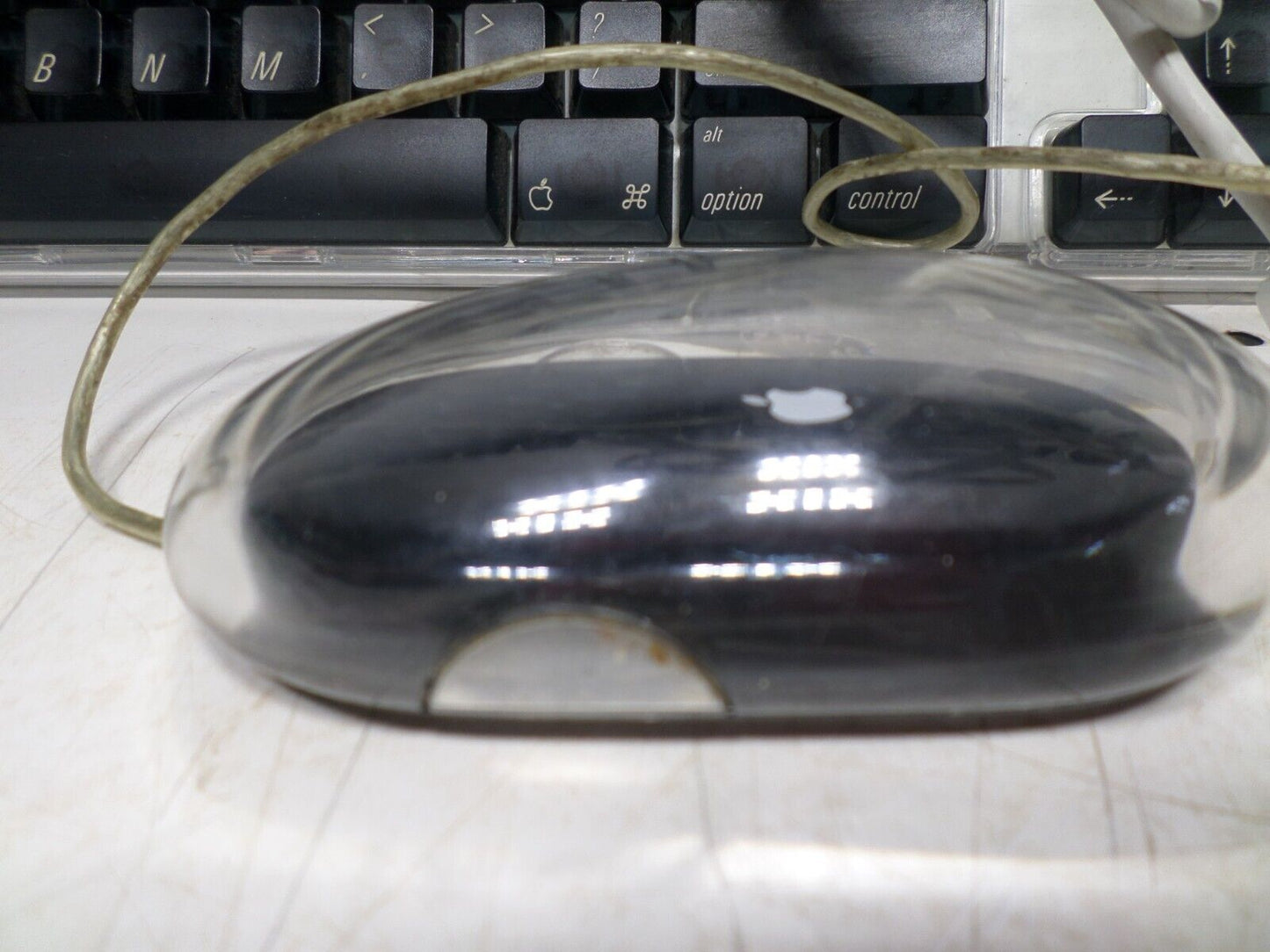 VINTAGE Apple Pro Keyboard Model M7803 Black Keys Clear Cover & Puck Mouse M4848