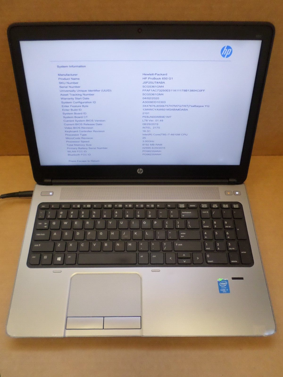 HP ProBook 650 G1 - Intel i7-4610M 3GHz 8Gb Ram 500GB HDD