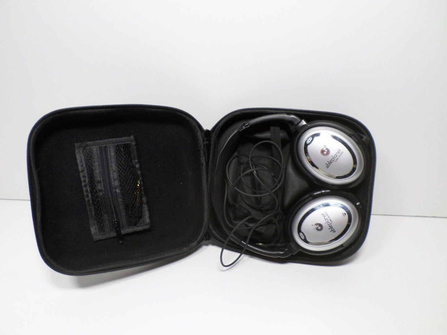 AblePlanet Linx Audio Active Noise Cancelling Travel Headphones Silver with Case