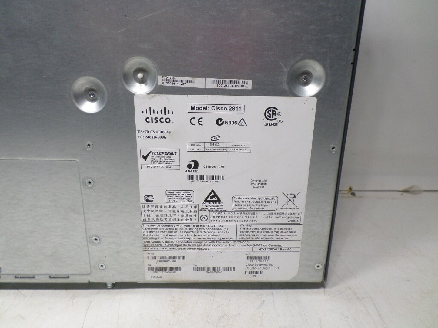 CISCO 2800 Series2811 Integrated Services Router W/FE WITH EARs
