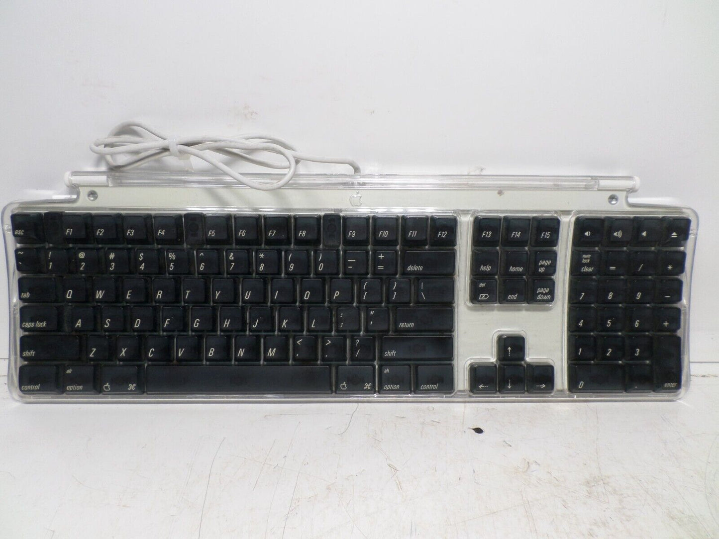 VINTAGE Apple Pro Keyboard Model M7803 Black Keys Clear Cover & Puck Mouse M4848