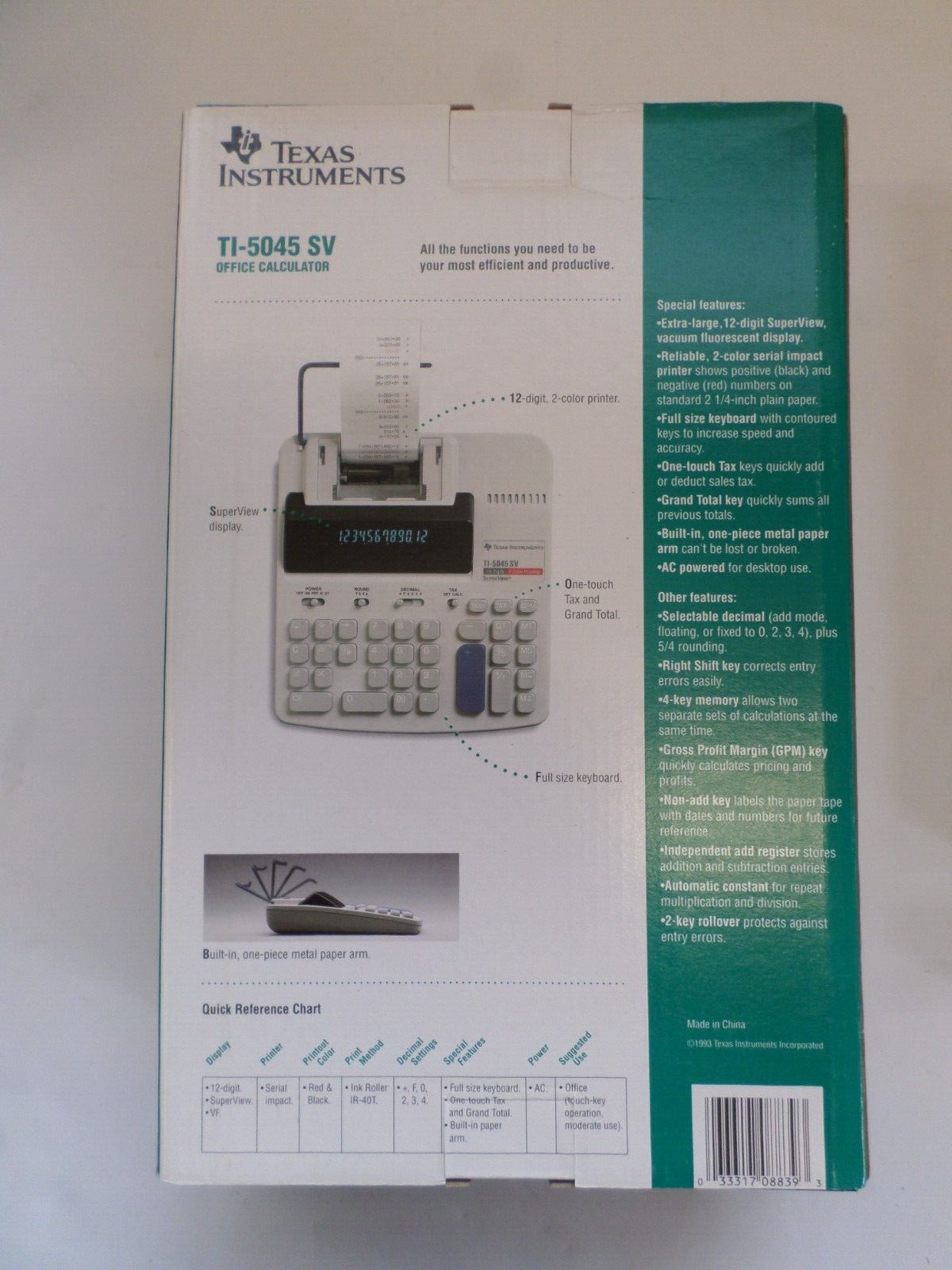 TEXAS INSTRUMENTS TI-5045 SV Super View ELECTRONIC DESK CALCULATOR 2 COLOR