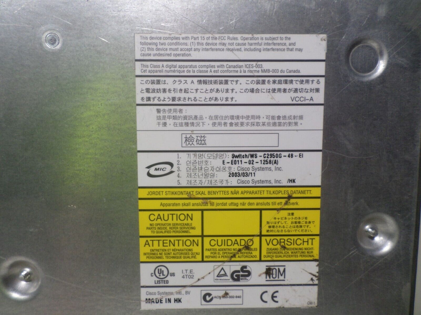 Cisco Catalyst WSC2950G48EI 48Ports Rack-Mountable Switch Managed stackable