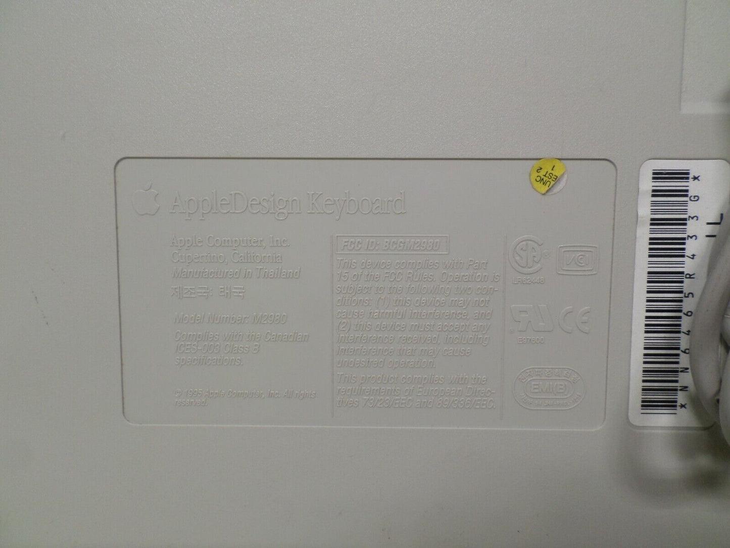 Vintage APPLE Design Macintosh Keyboard M2980  & Wired Bus Mouse M2706