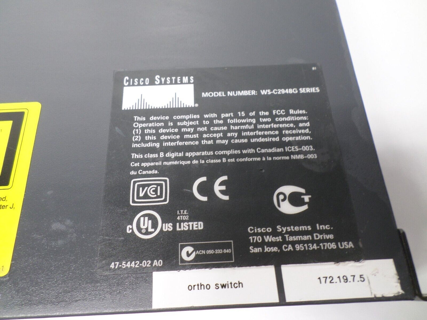Cisco Systems Catalyst 2948G Model WS-C2948G 10/100 48-Port Ethernet Switch