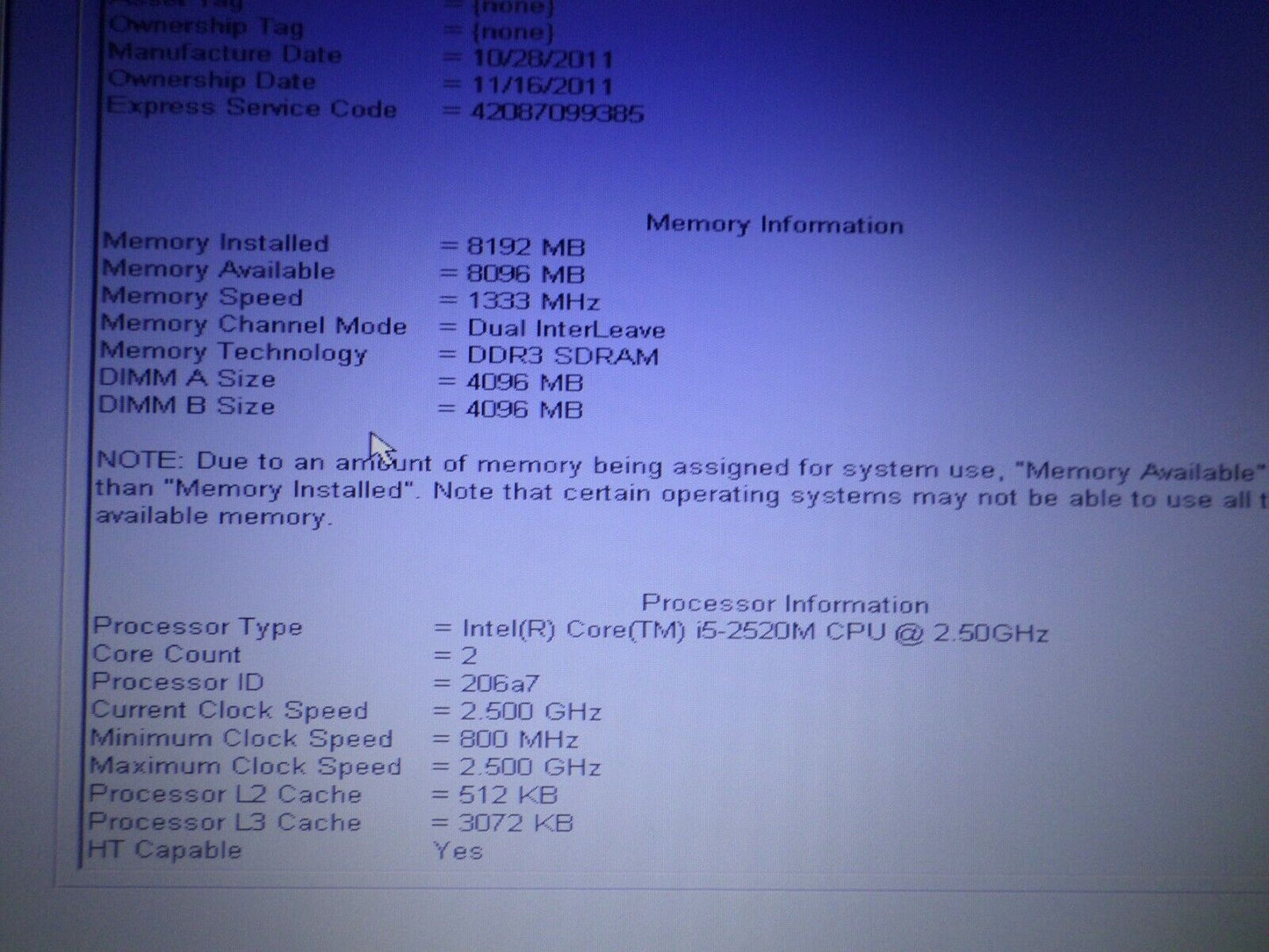 Dell Latitude E5520 Laptop Notebook i5-2520M 2.5GHz 8GB No HDD/Caddy