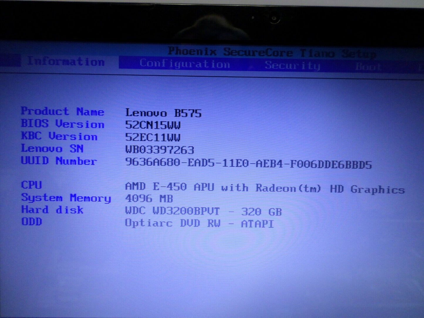 Lenovo B575 1450ALU Laptop, AMD E-450 1.65GHz 4GB Ram 320GB HDD