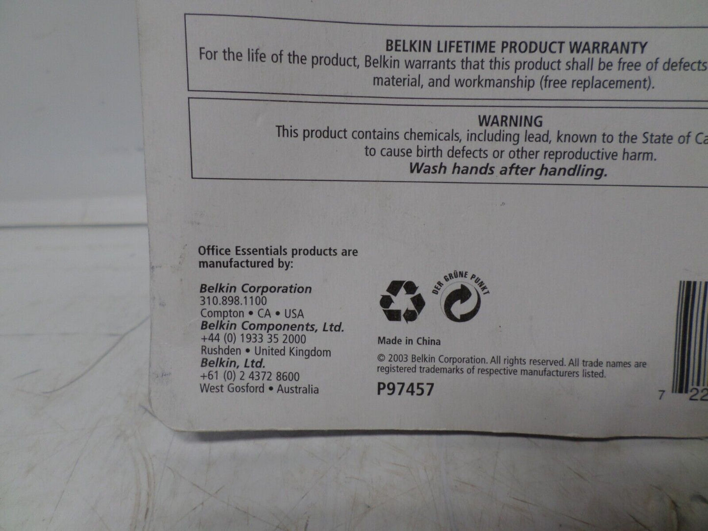 BELKIN IEEE 1284 DB25 Male to CN36 Male Printer Parallel Cable 6 FT.