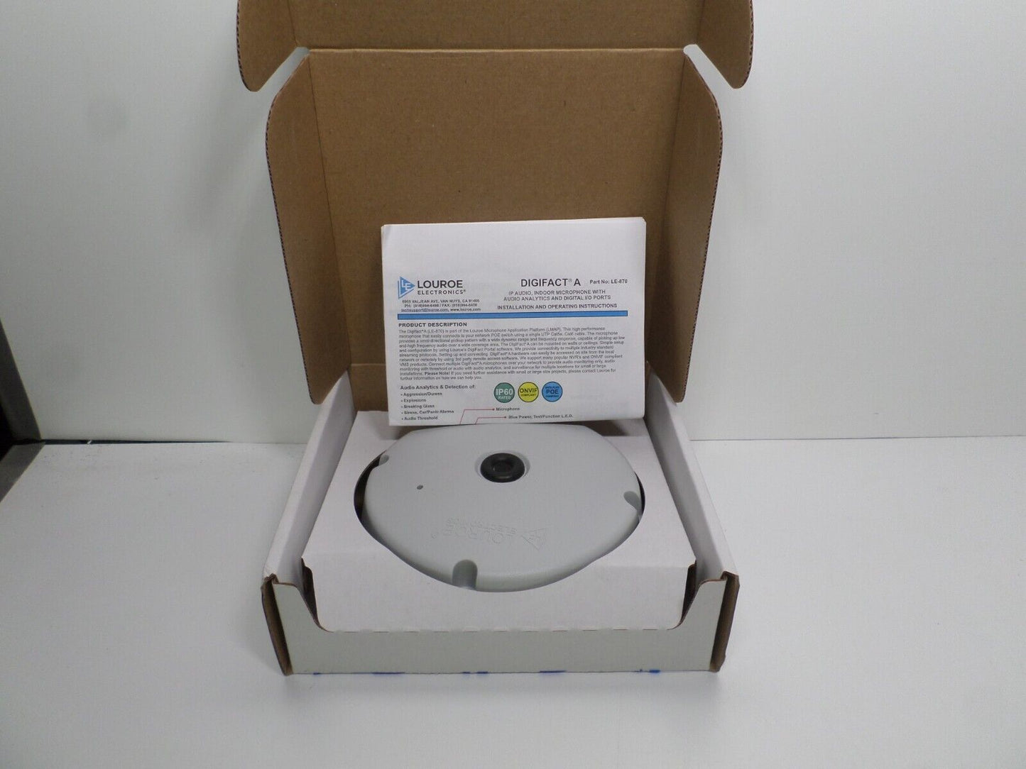 Louroe The Digifact (LE-870) is a one-way ceiling mounted IP Network Microphone