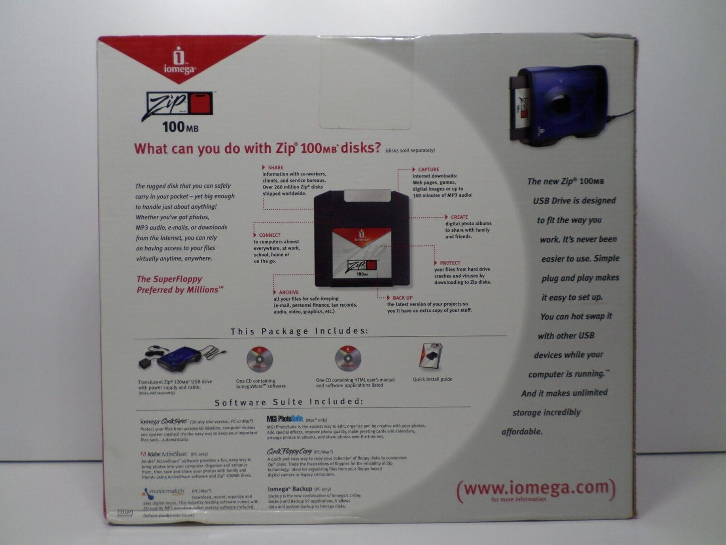 NEW! Iomega Zip 100MB External Disk Drive Blue USB Powered PC/Mac Iomega Sync