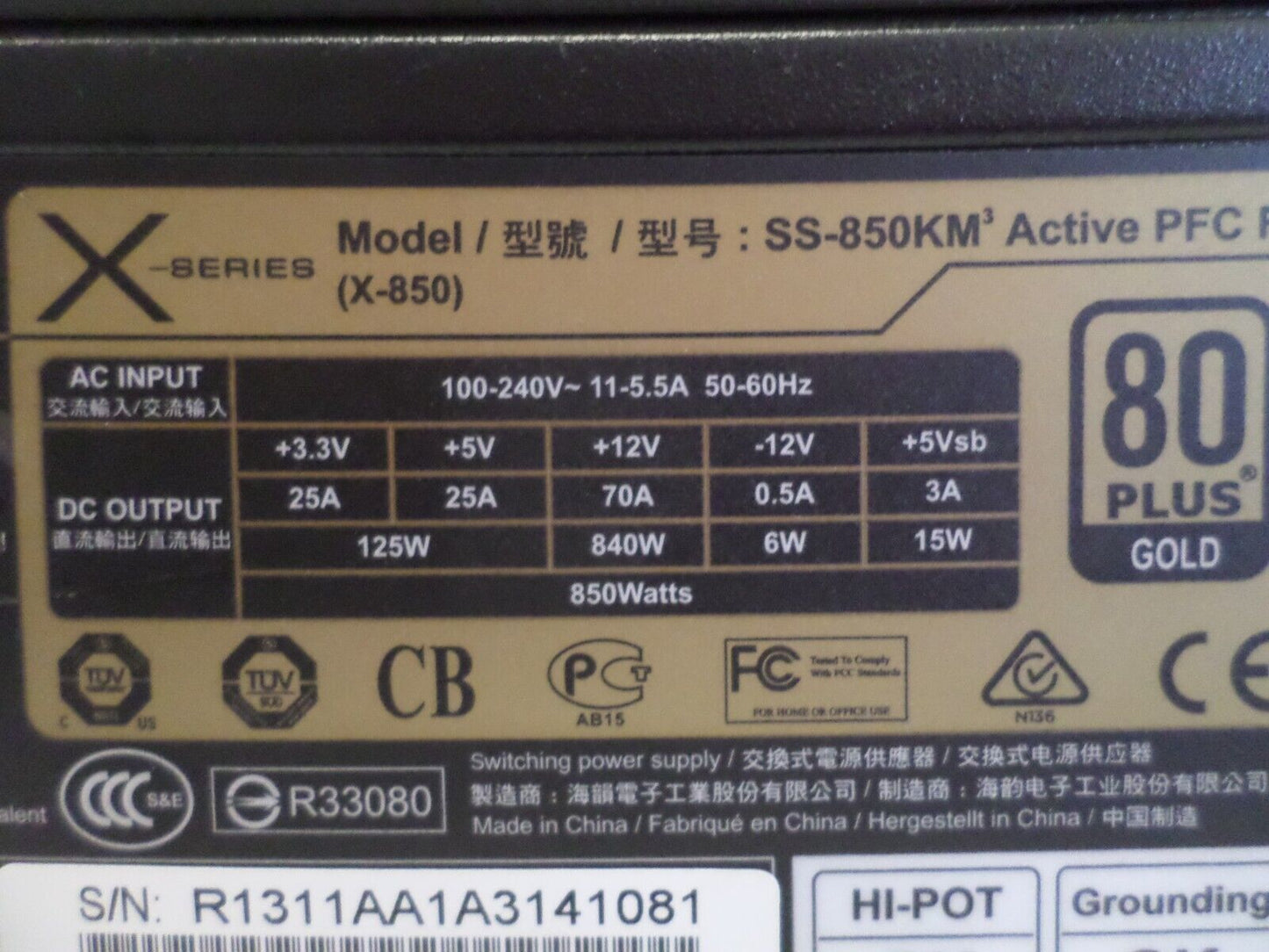 Seasonic SS-850KM X Series 850W 80 Plus Gold Fully Modular ASIC Power Supply