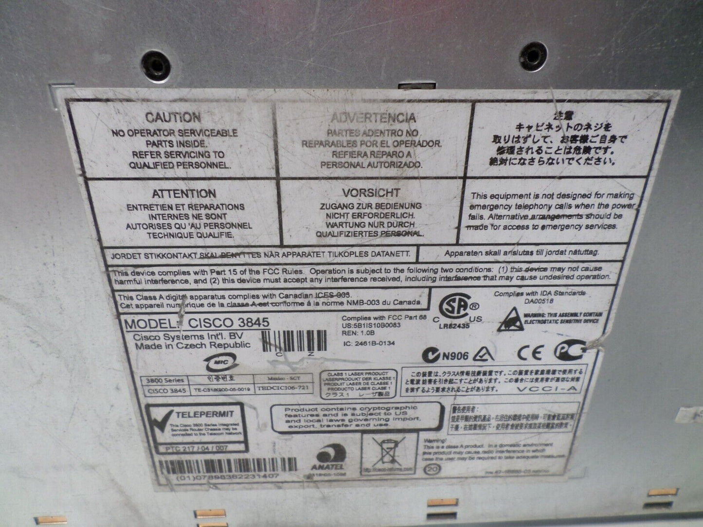 CISCO3845-HSEC/K9 w/ Adventerprise 15.1 IOS 1GBD/256F & AIM-VPN-SSL-3 Module