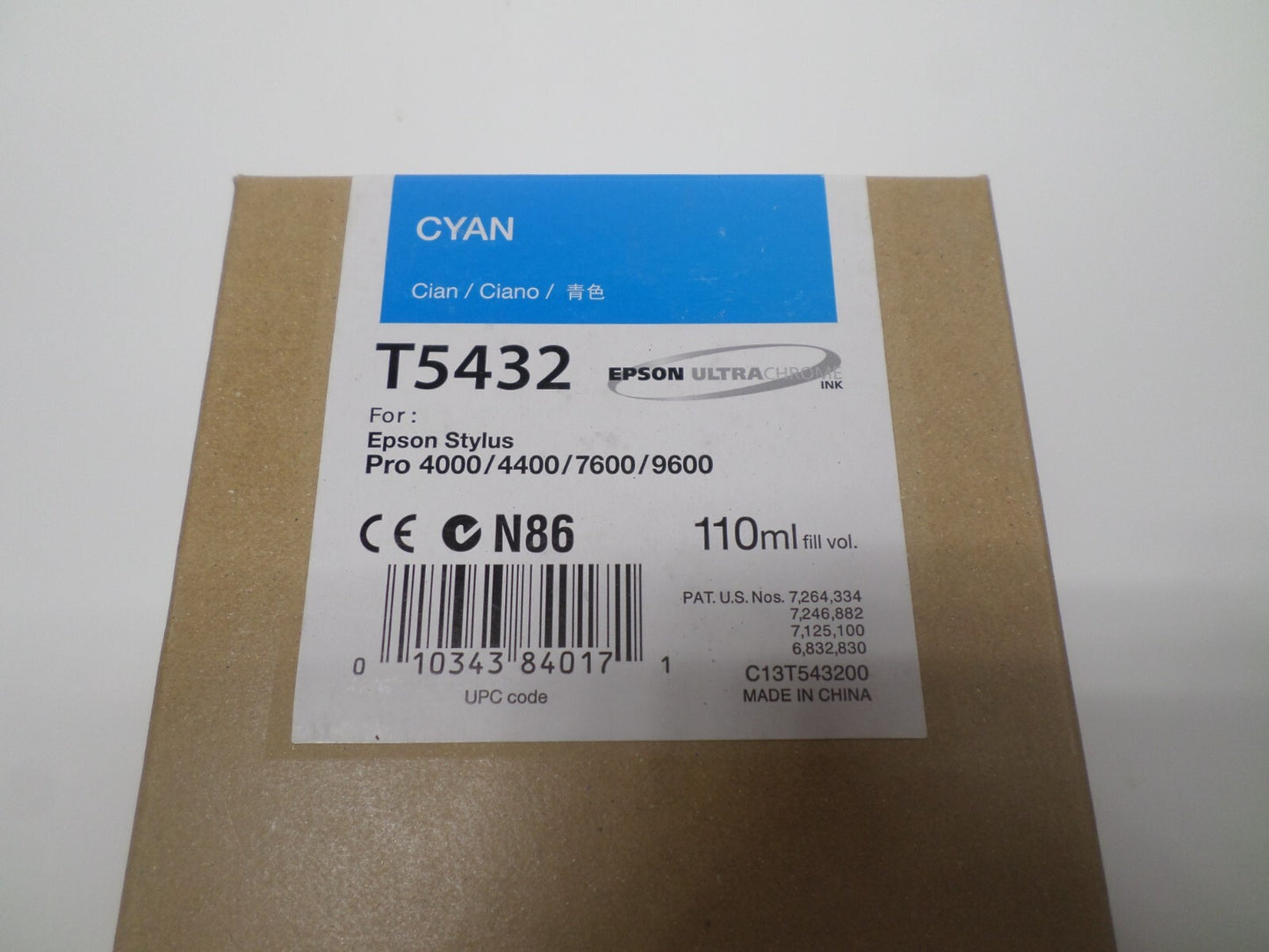 08-2012 NIB Genuine Epson 110ml Ink T5432 (Cyan) Stylus Pro 4000/4400/7600/9600