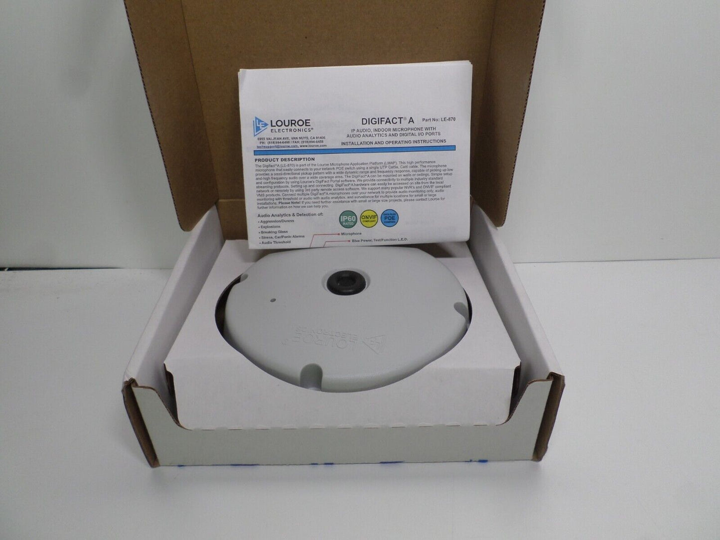 Louroe The Digifact (LE-870) is a one-way ceiling mounted IP Network Microphone