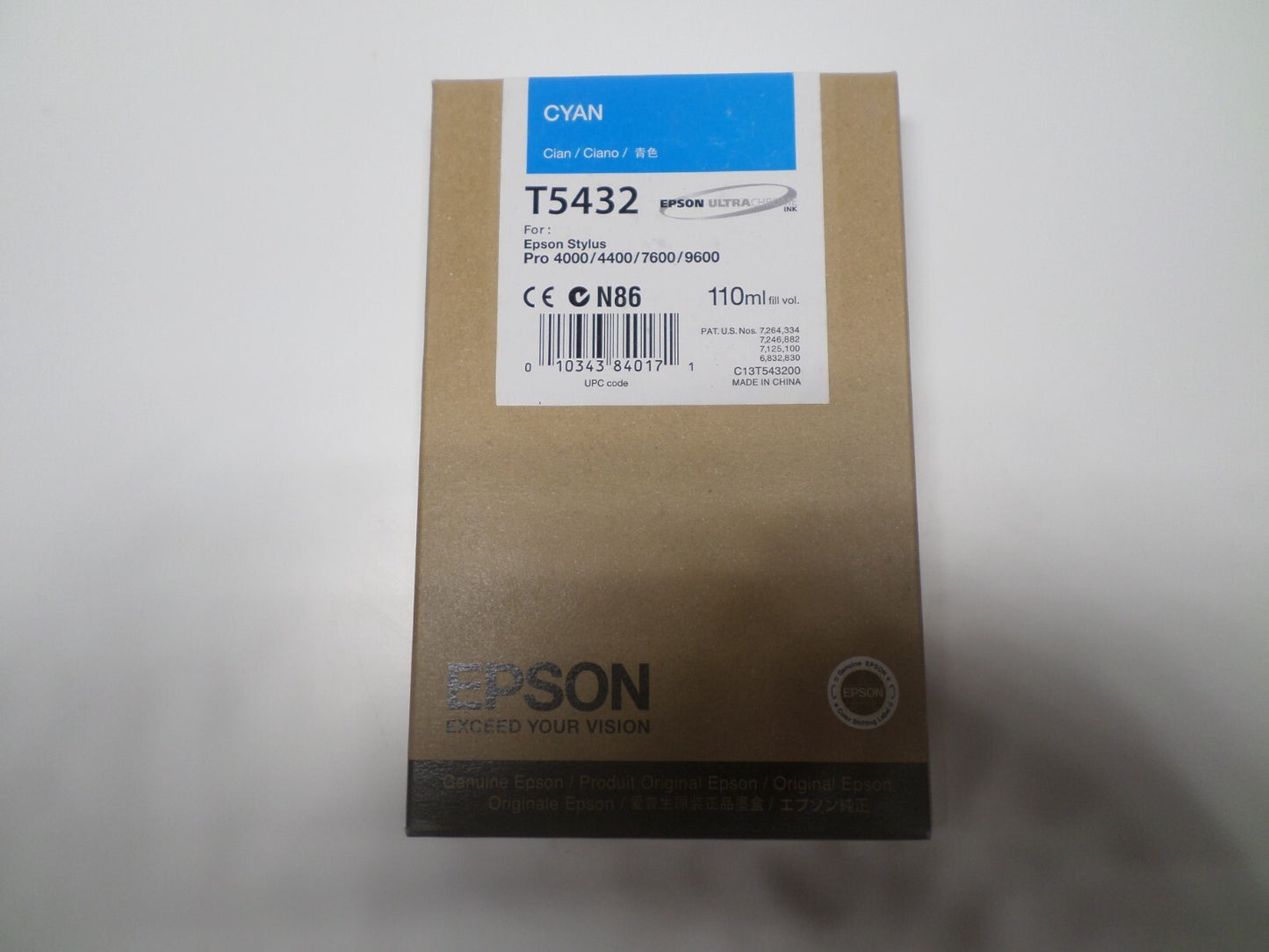 08-2012 NIB Genuine Epson 110ml Ink T5432 (Cyan) Stylus Pro 4000/4400/7600/9600