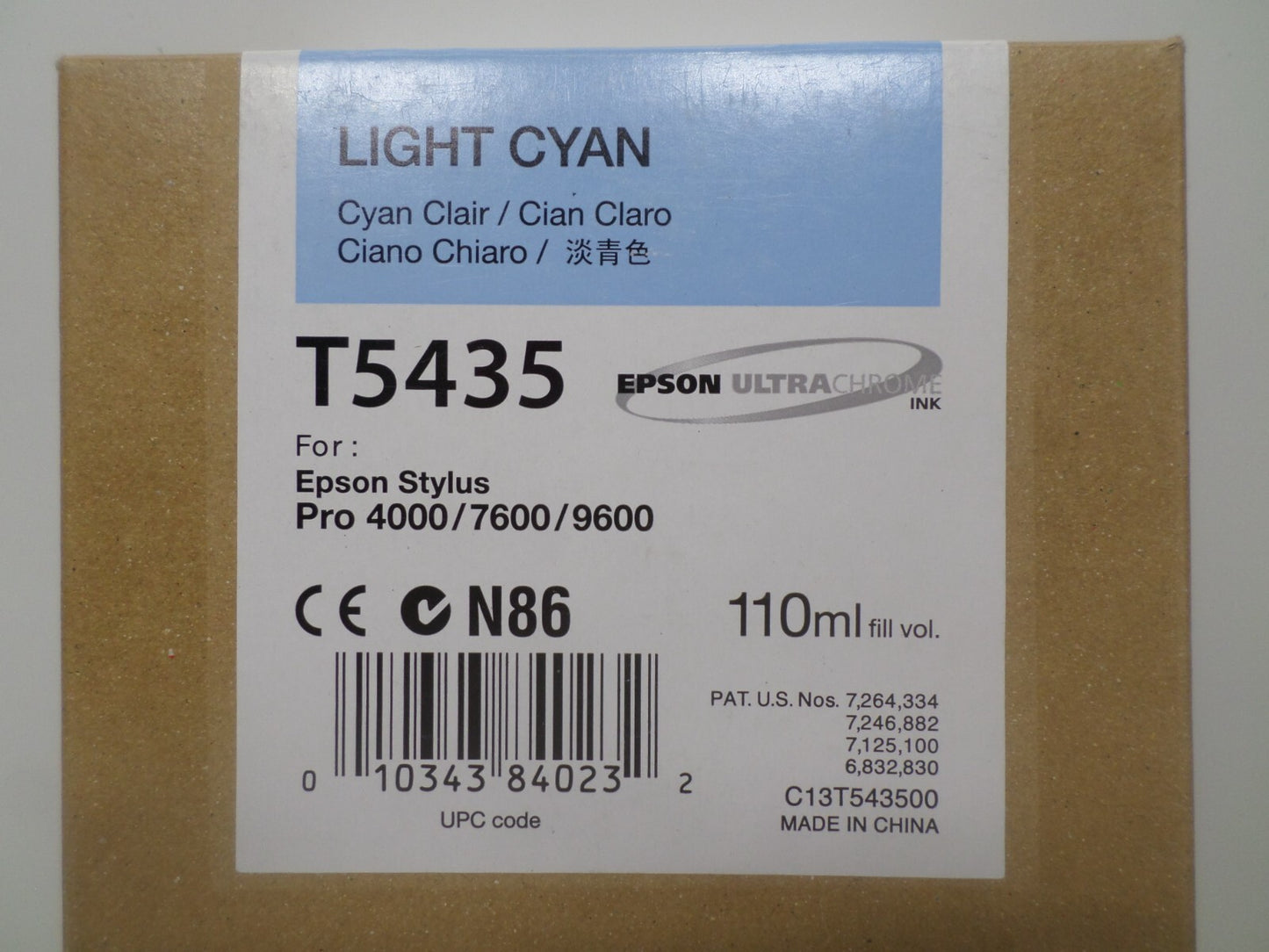 01/2013 NIB Epson Genuine 110ml Ink T5435 Light Cyan Stylus Pro 4000/7600/9600