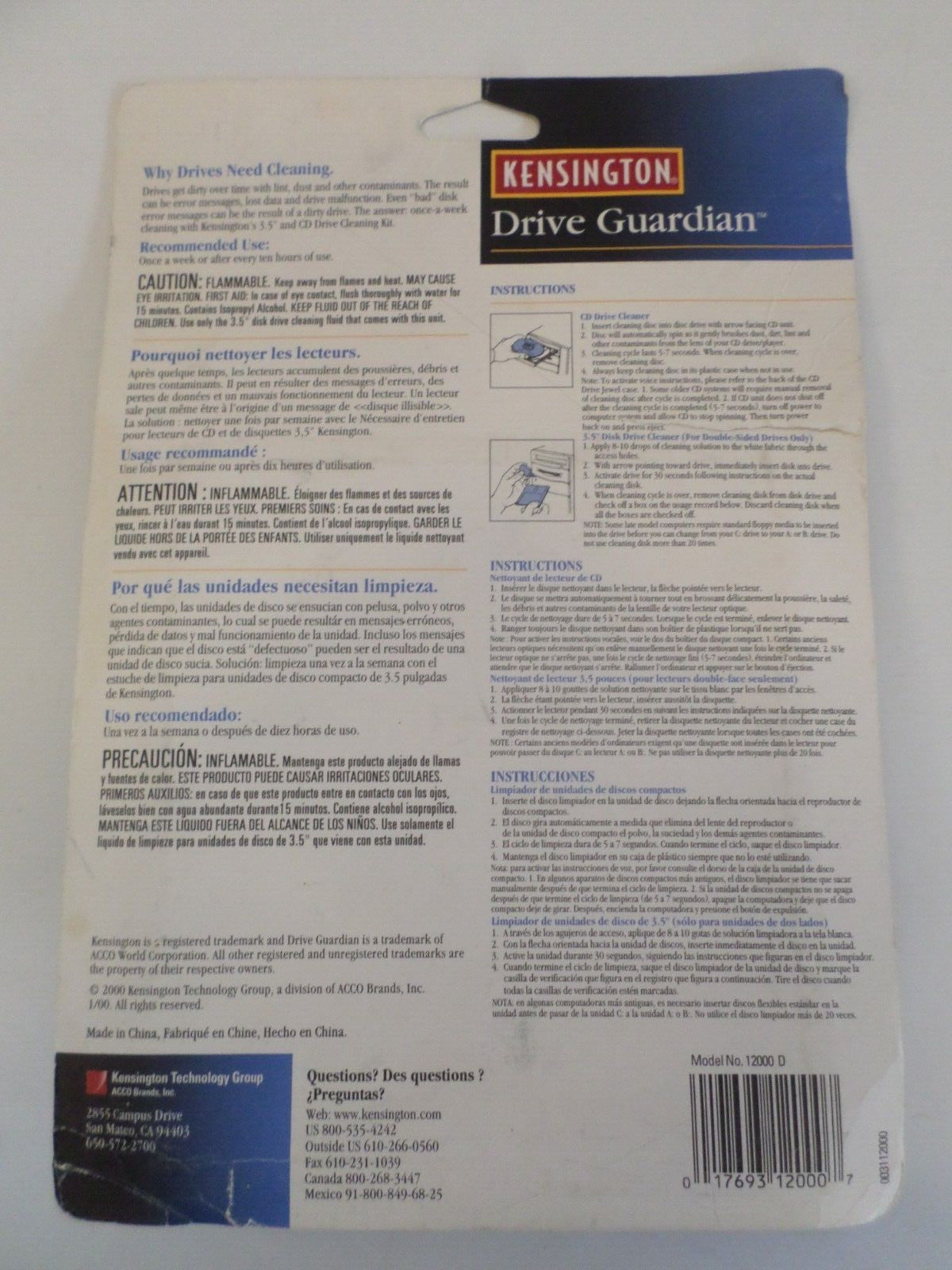 Kensington Drive Guardian 3.5" Floppy and CD Drive Cleaning Kit New