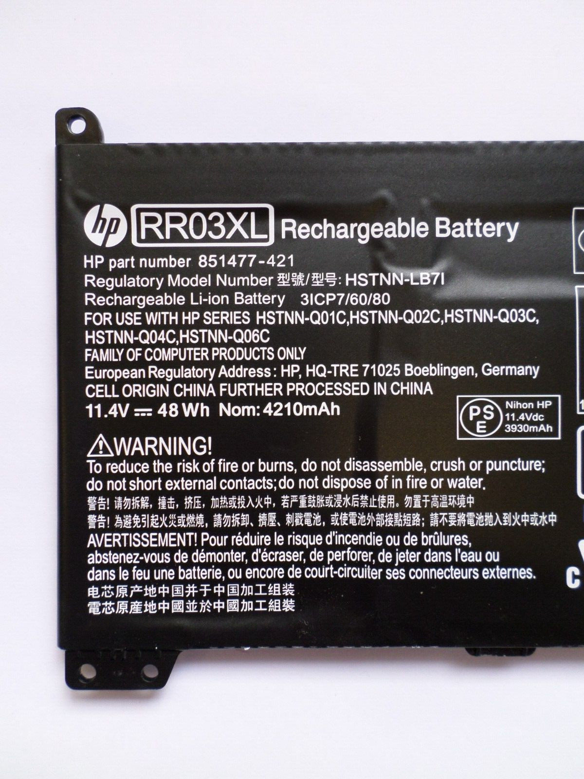OEM HP ProBook 450 G4 BATTERY 11.4V 48Wh 4000mAh RR03XL HSTNN-UB7C 851610-850
