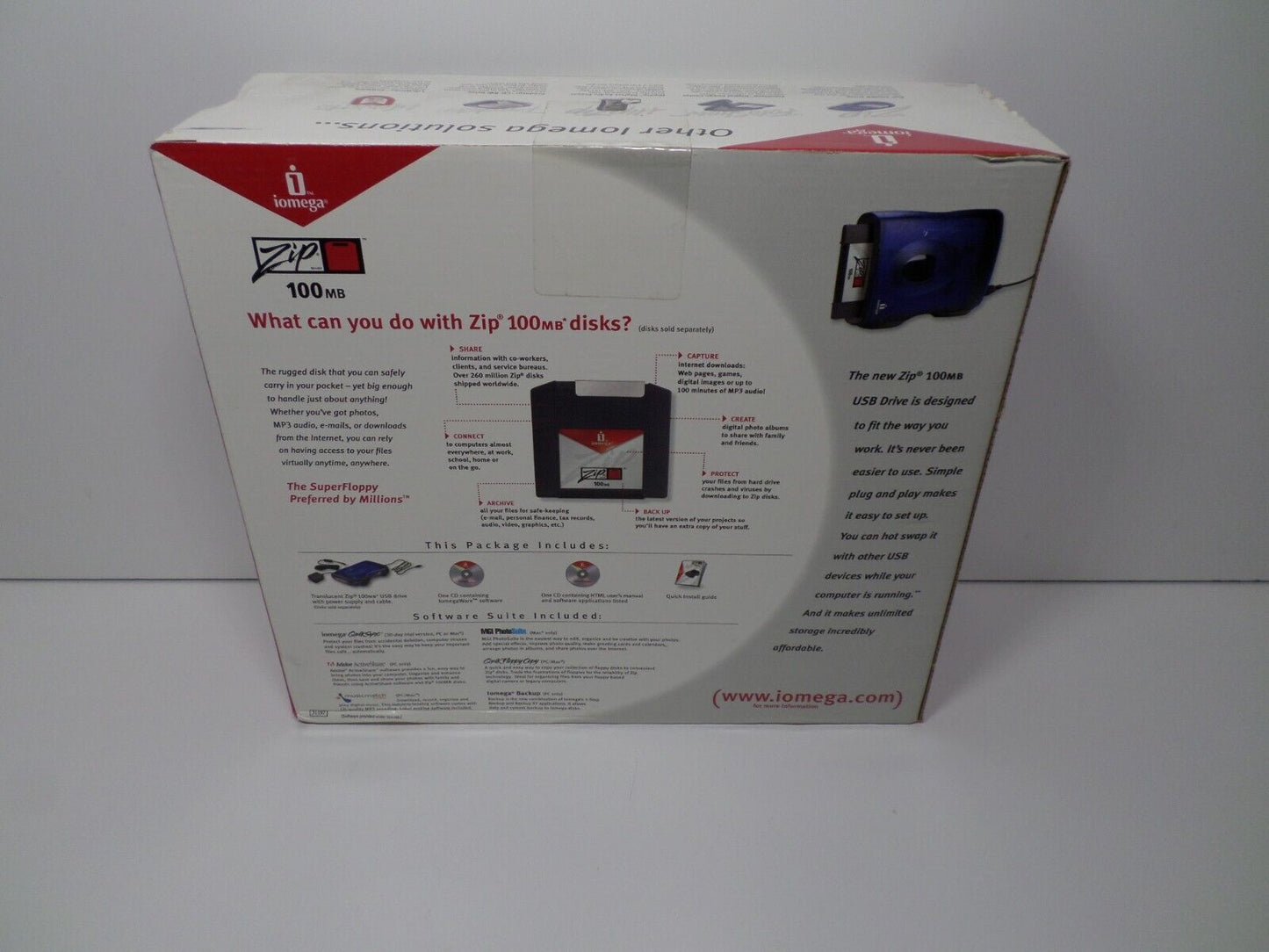 NEW! Iomega Zip 100MB External Disk Drive Blue USB Powered PC/Mac Iomega Sync