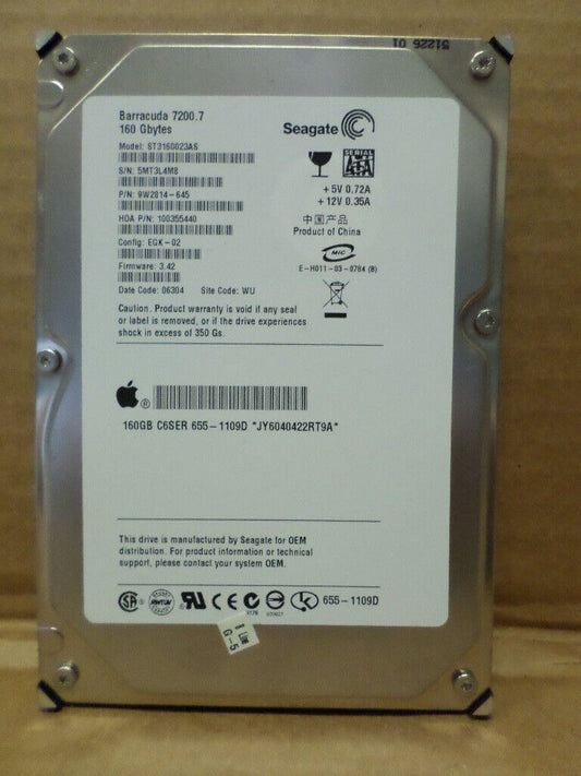 Seagate BarraCuda 7200.7 160GB 7200 RPM 3.5 Hard Drive Bare Drive ST3160023AS
