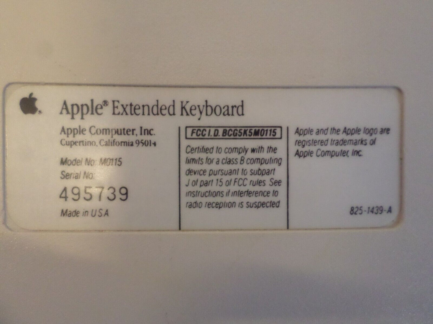 Apple Extended Keyboard Macintosh SE IIgs ADB Bus M0115 With Mouse & Cable! RARE
