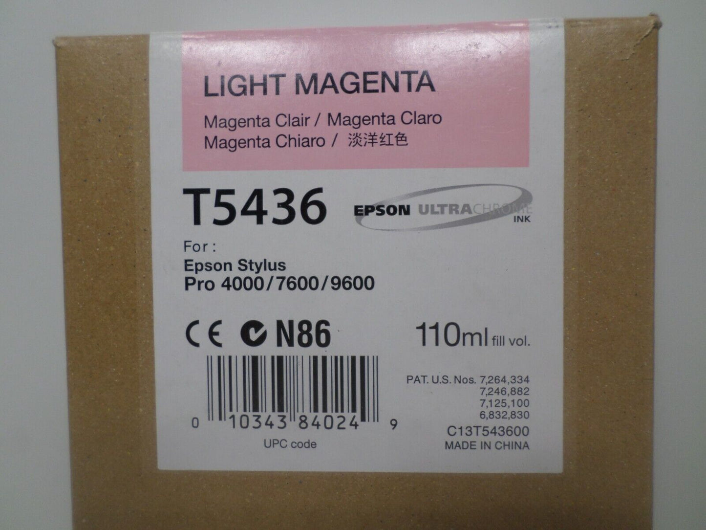 11-2011 GENUINE EPSON T5436 INK LIGHT MAGENTA STYLUS PRO 4000/7600/9600 New