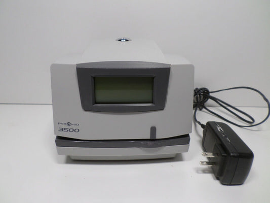 Pyramid 3500 Time Clock w/PwrCrd (PwrsOn) No Key - No Mounting Screws - USED