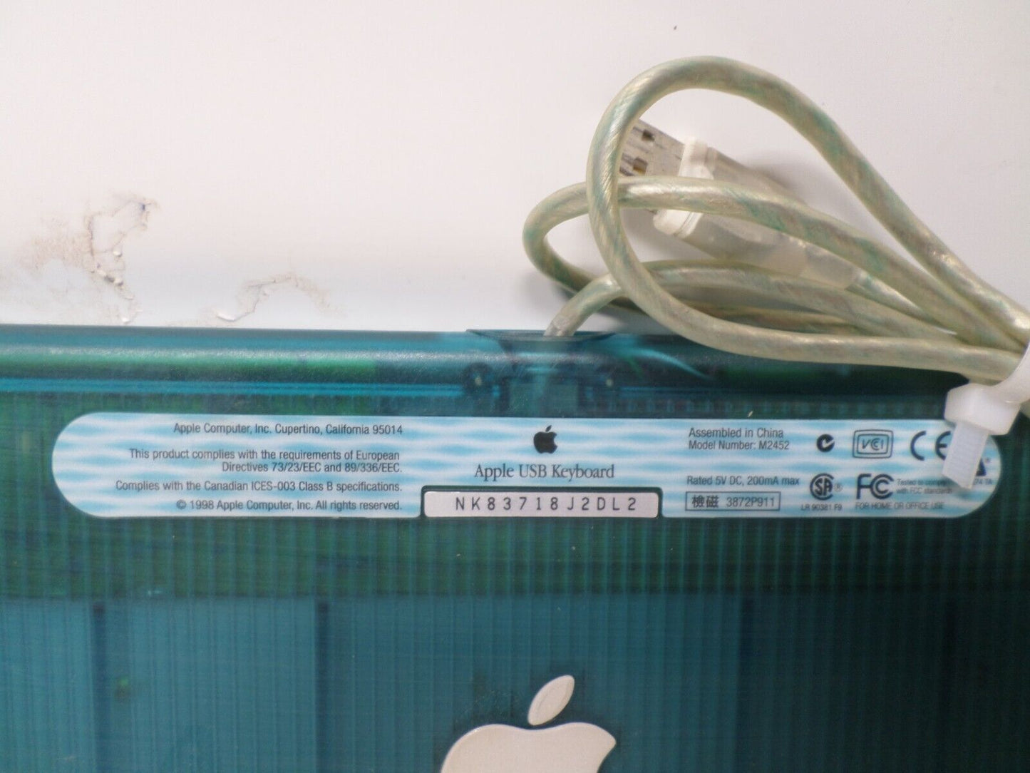 VINTAGE Apple Keyboard 1998 USB iMac Translucent Bondi Blue Model M2452
