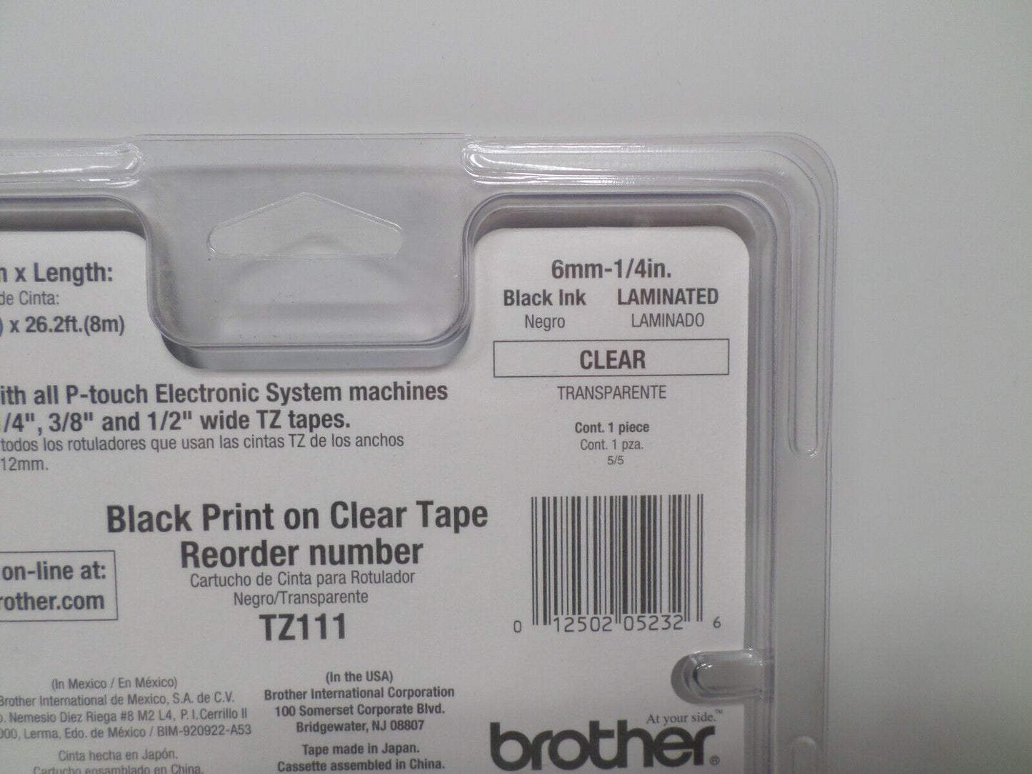 Brother TZ-111 6mm Laminated Clear Black Ink P-Touch