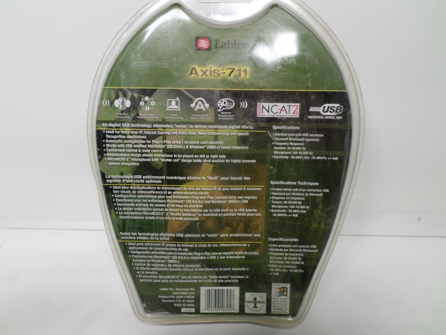 NEW SEALED Labtec Axis 711 Digital USB Mono Headset FOR MULTIPLAYER GAMING