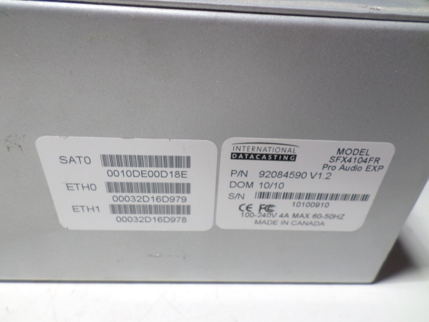 International Datacasting SFX4104FR SuperFlex Pro DVB-S Pro Audio Exp DV3