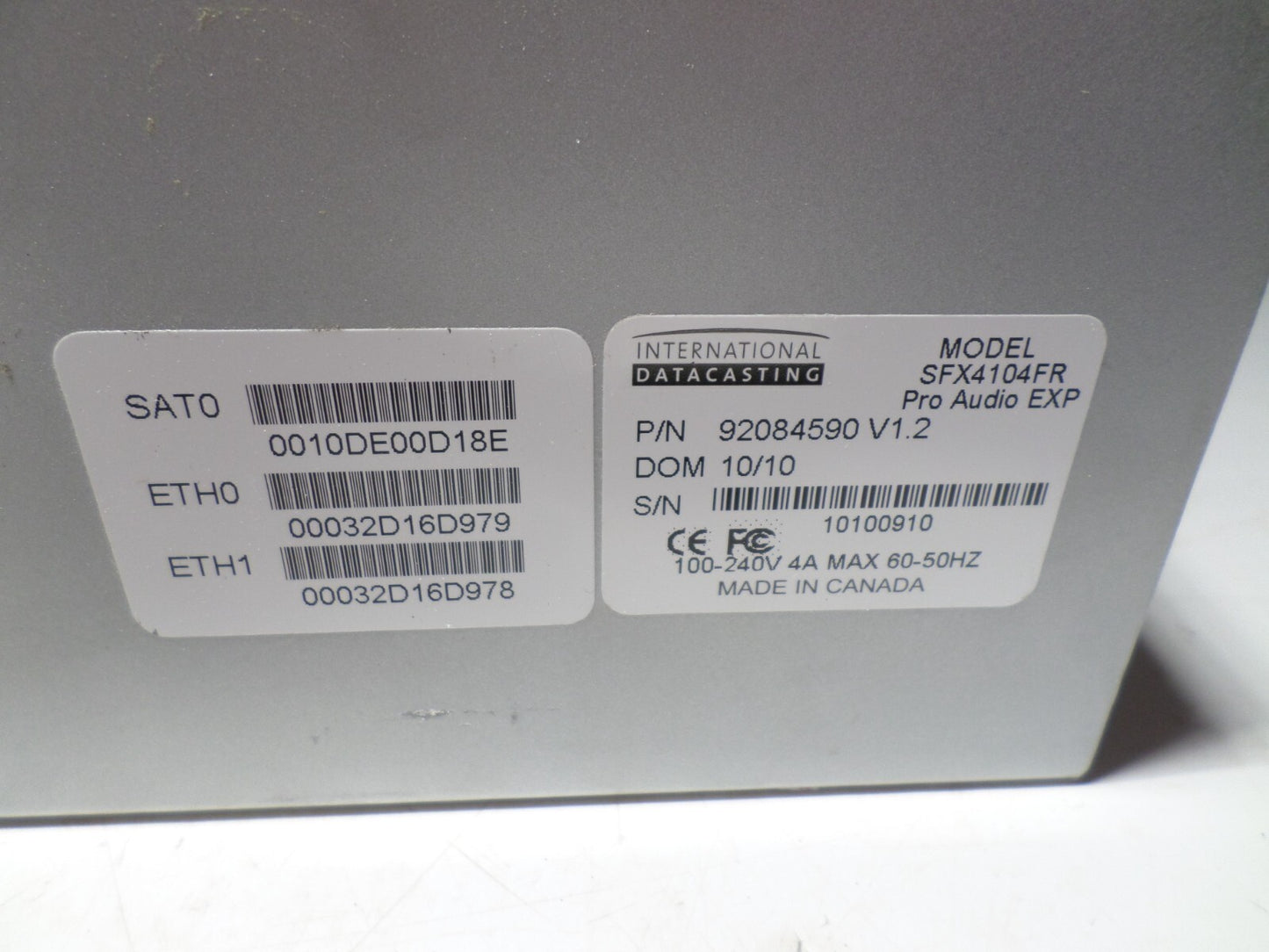 International Datacasting SFX4104FR SuperFlex Pro DVB-S Pro Audio Exp DV3