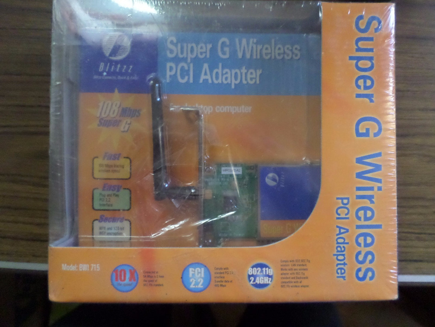 Blitzz Super G Wireless PCI Adapter 10X Speed/PCI 2.2/802.11g/2.4ghz  BWI715