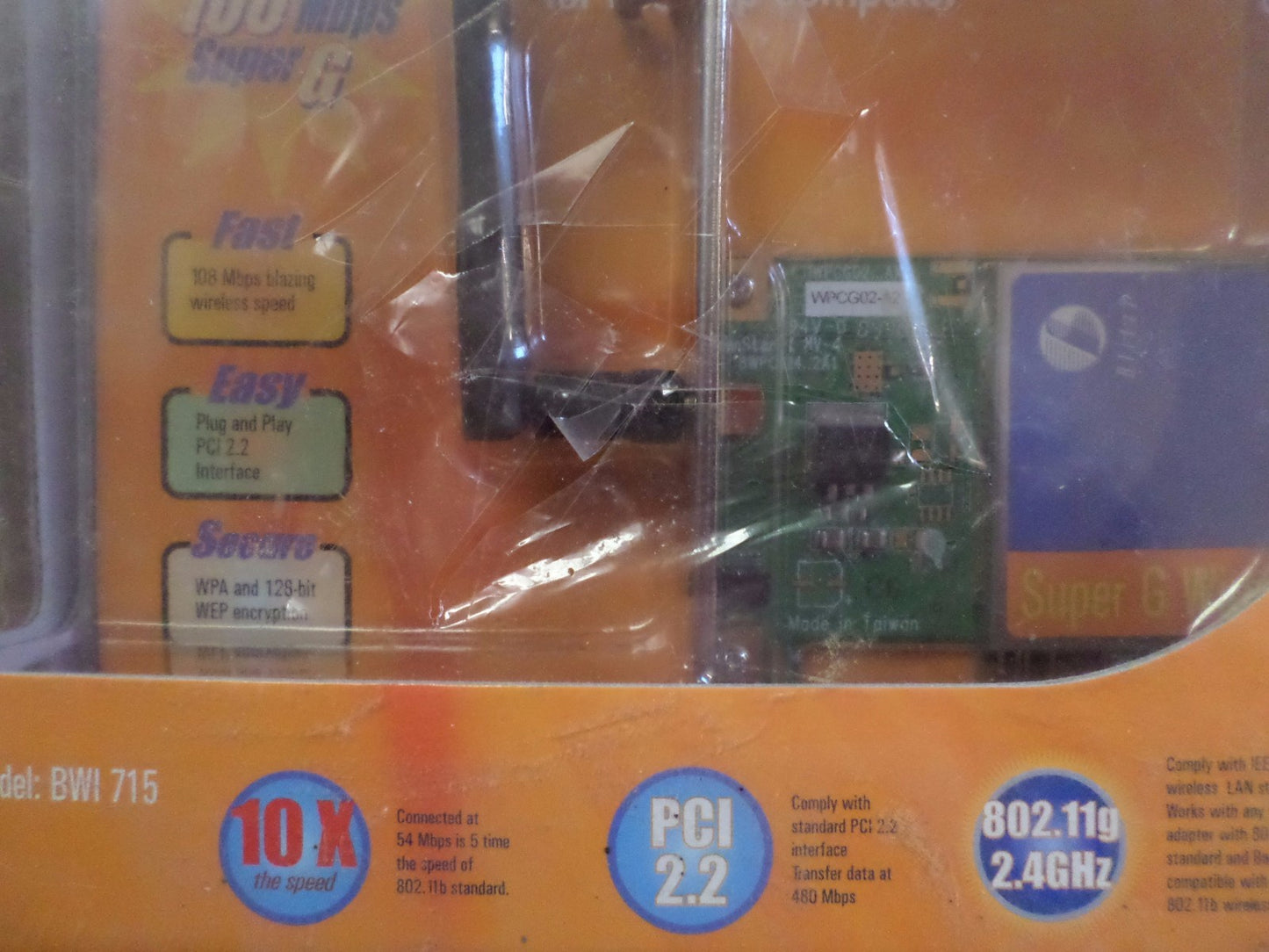 Blitzz Super G Wireless PCI Adapter 10X Speed/PCI 2.2/802.11g/2.4ghz  BWI715