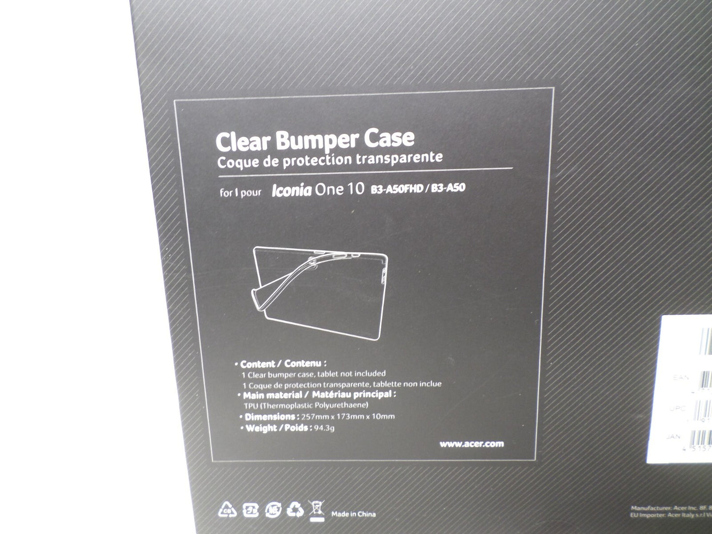 Iconia One 10 B3-A50F/B3-A50FHD CLEAR BUMPER CASE