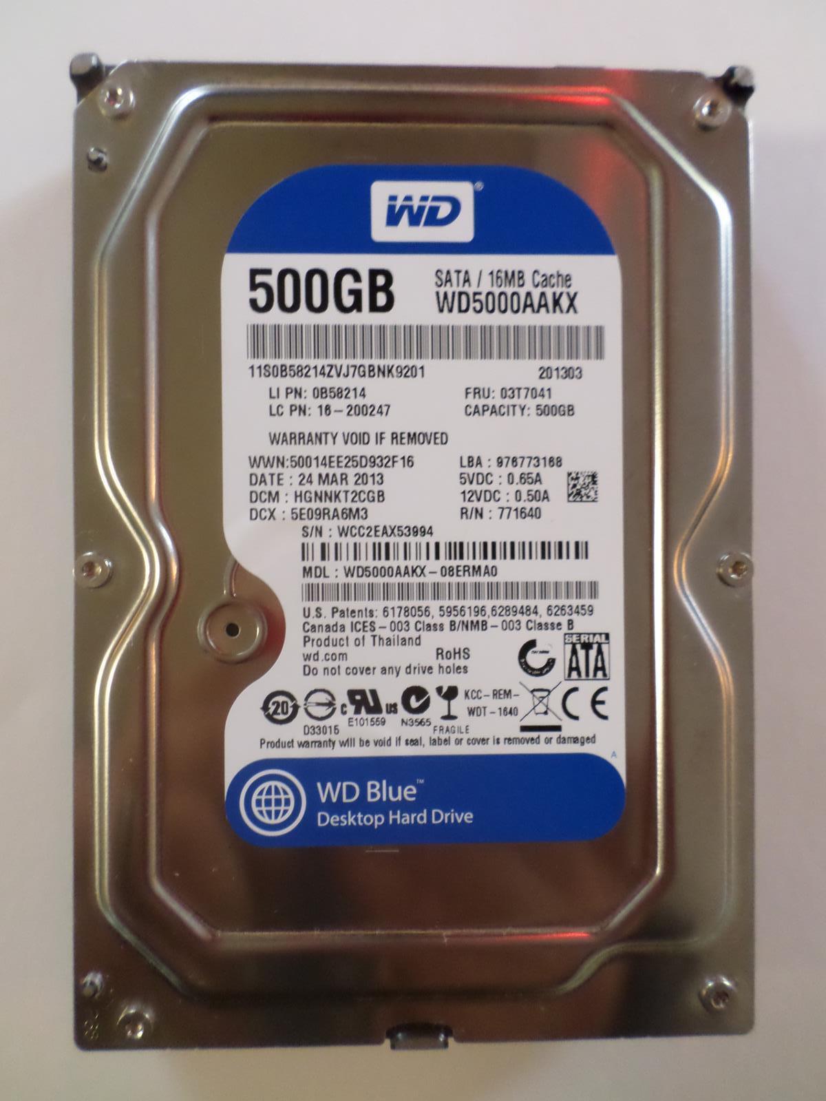 WESTERN DIGITAL WD5000AAKX 500gb {HARD DRIVE SPEED} USED