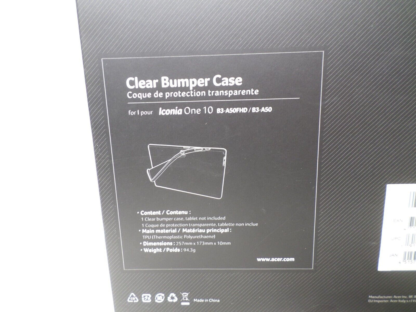 Iconia One 10 B3-A50F/B3-A50FHD CLEAR BUMPER CASE