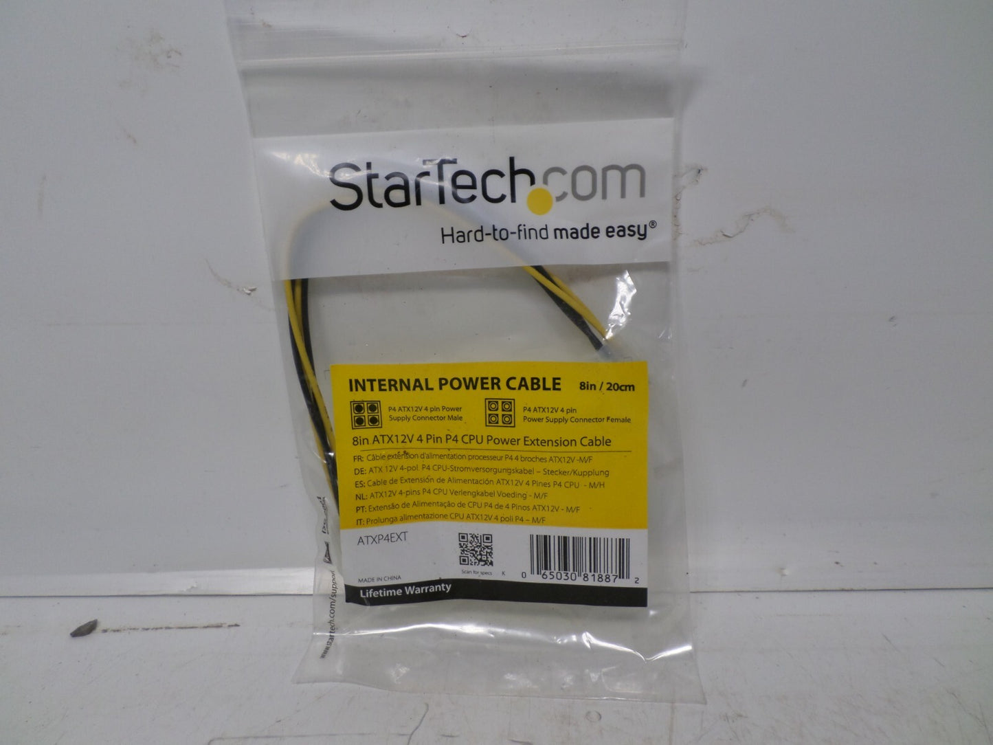 StarTech ATXP4EXT 8in (8") ATX12V 4 Pin P4 CPU Power Extension Cable Male Female