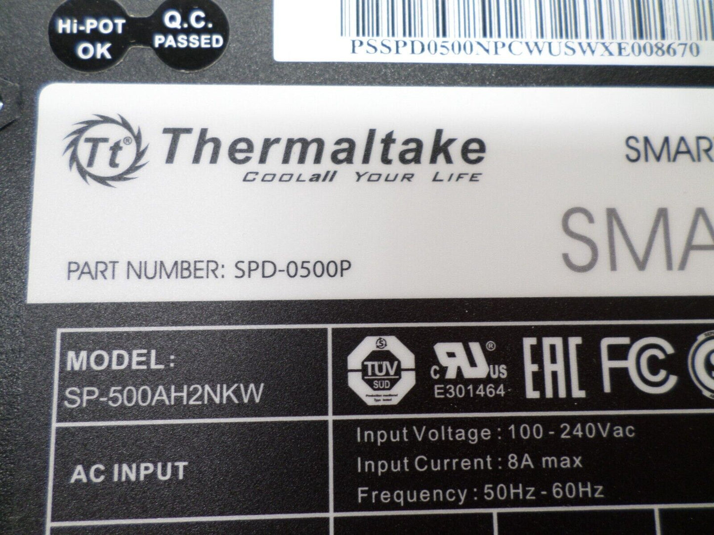 Thermaltake Smart Power PSU 500W 80+ Power Supply SP-500AH2NKW Tested & Working
