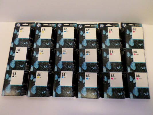 Lot of 18 HP 88 OEM Cyan Yellow, Black Magenta, Ink Cartridges EXPIRED 2011 2012